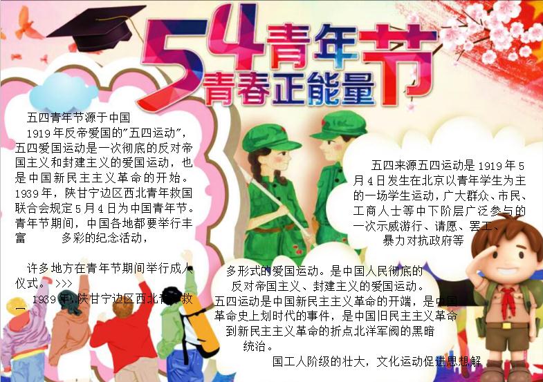 粉红五四青年节手抄报word模板