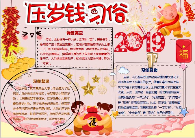 压岁钱习俗小报word模板