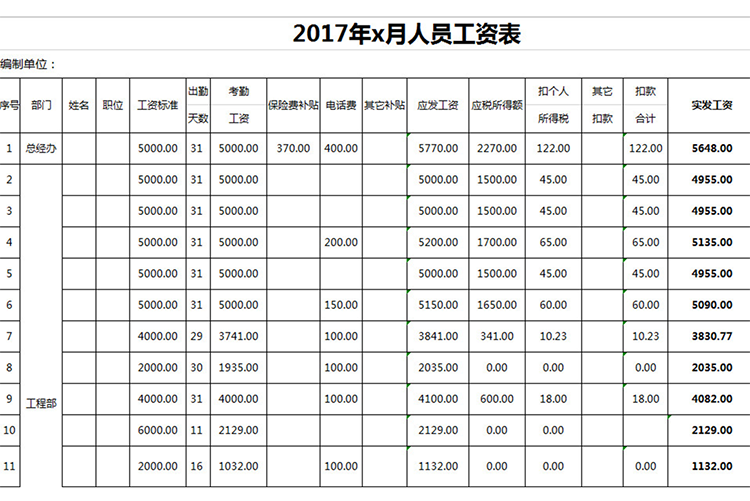 项目部员工考勤表-1