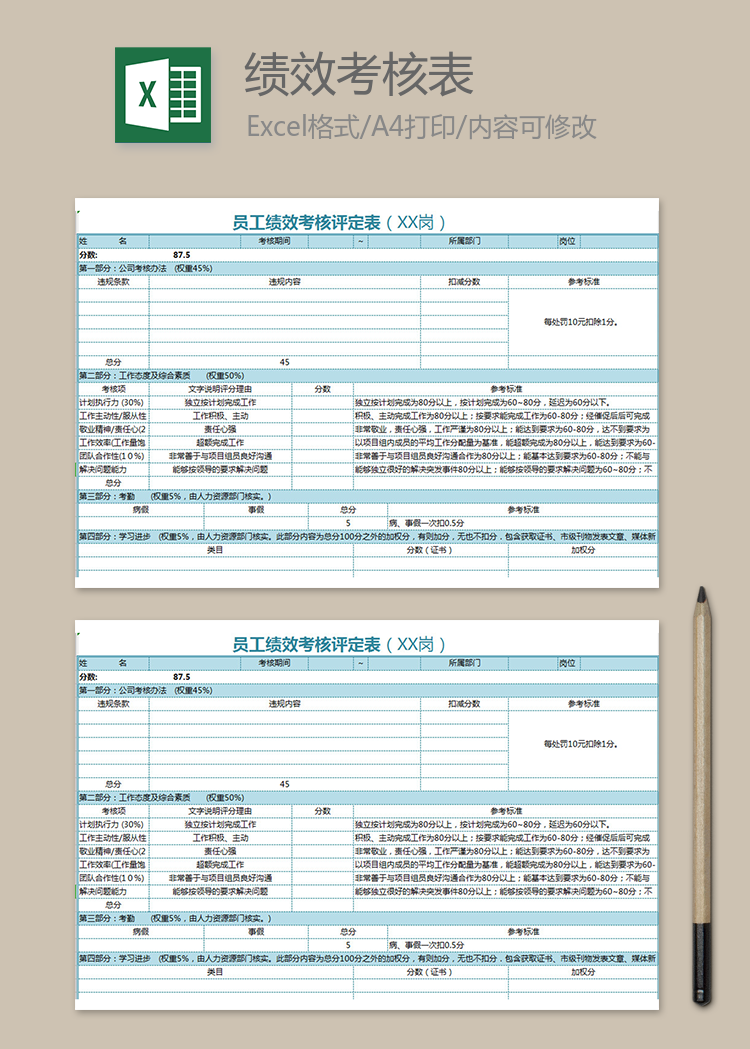 员工绩效考核评定表