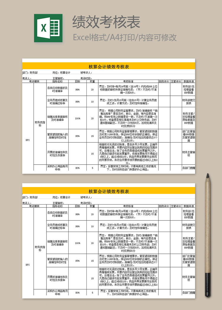 核算会计绩效考核表