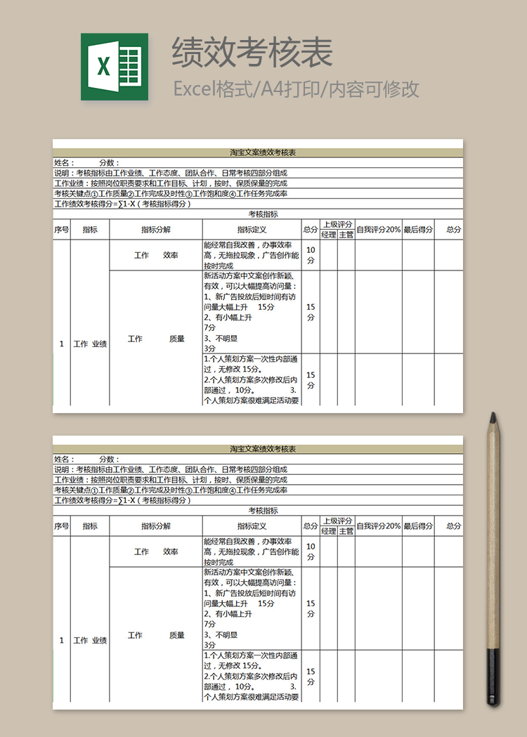 淘宝文案绩效考核表