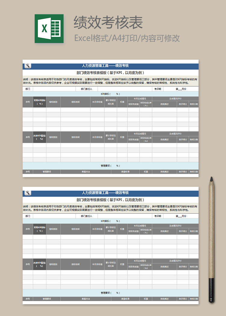 部门月绩效考核表模板