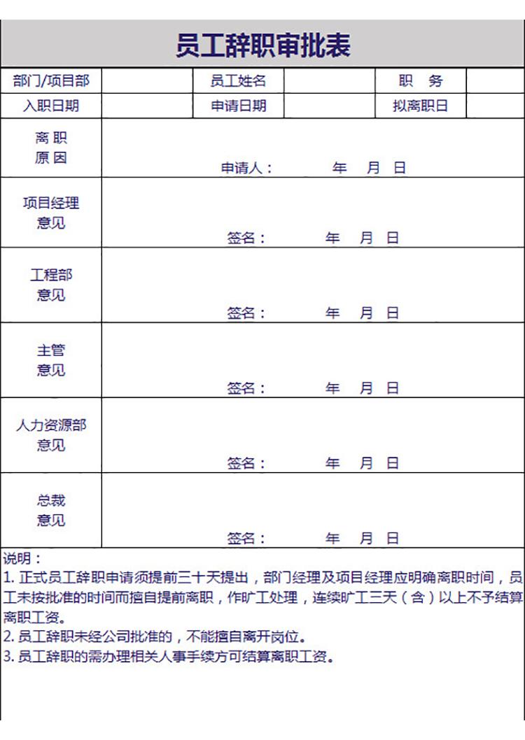 公司员工辞职审批表-1