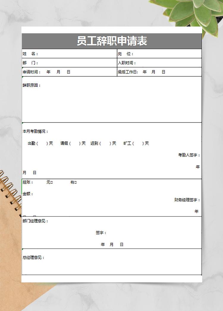员工辞职申请及手续移交表