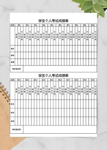 学生个人考试成绩单