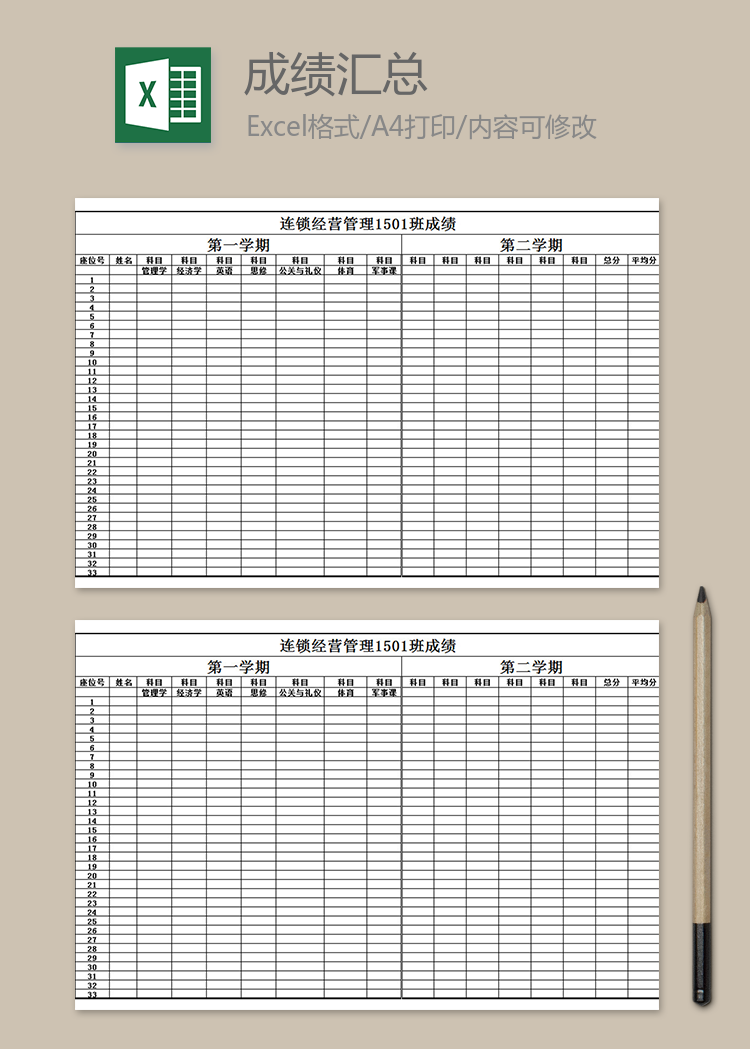 连锁1501班成绩汇总