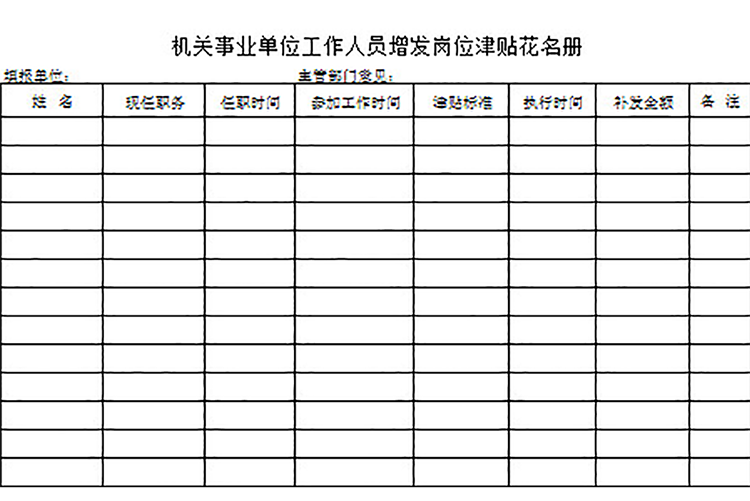 事业单位工作人员岗位津贴花名册-1