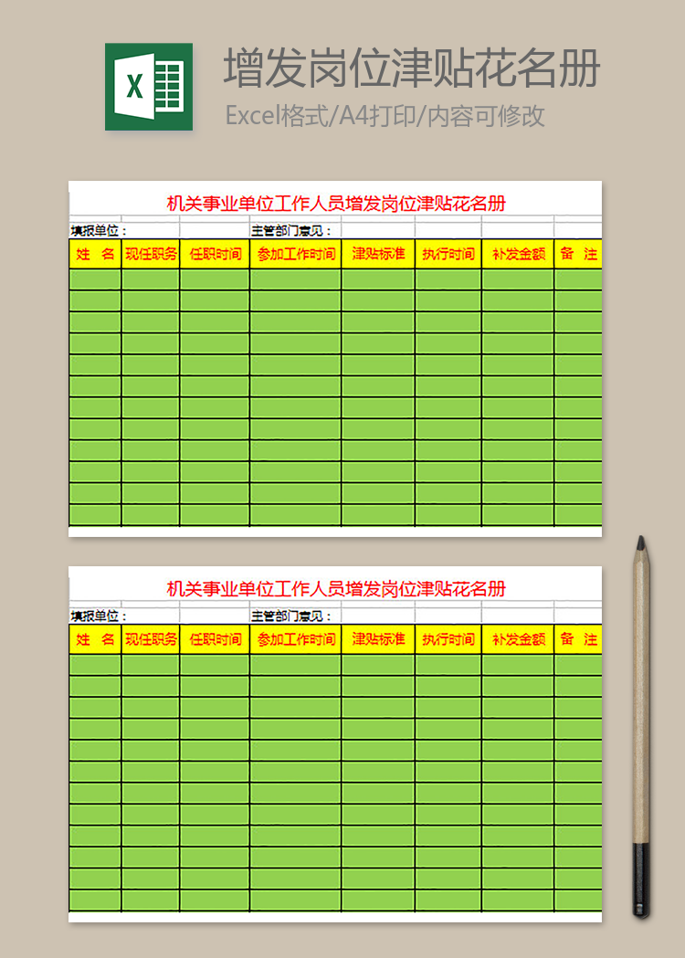 机关单位人员增发岗位津贴花名册