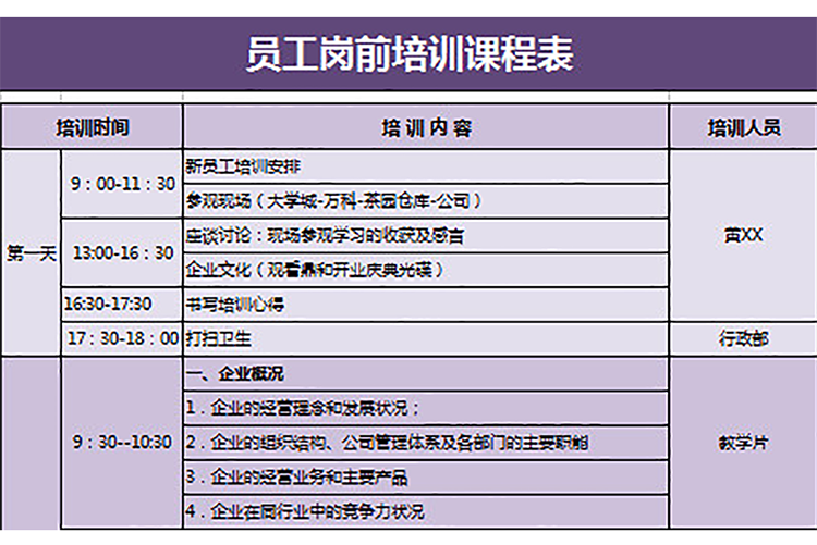 员工岗前培训课程表-1