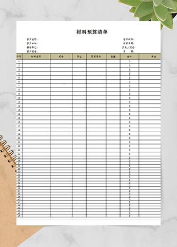 材料预算清单