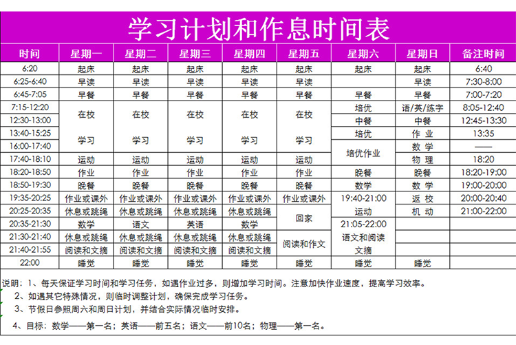 学习计划和作息时间表-1