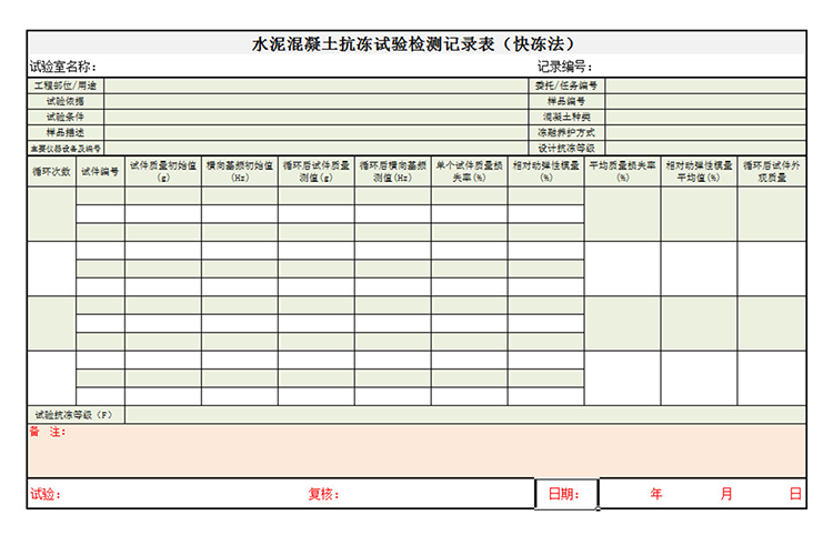 混凝土抗冻试验检测记录表-1