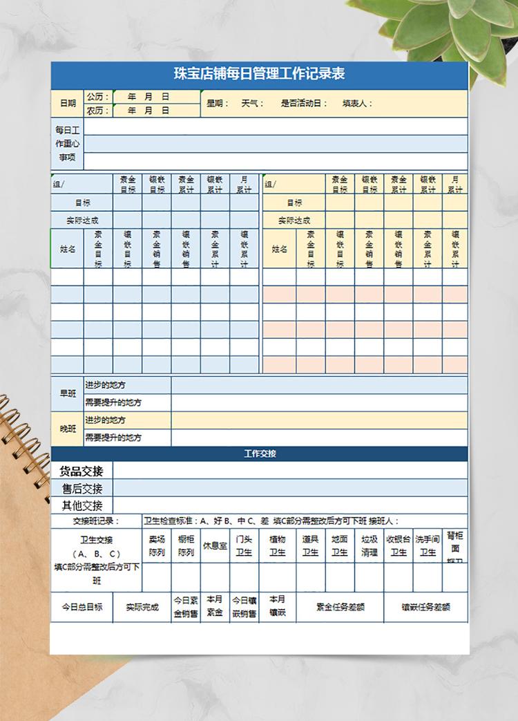 店铺管理工作记录表