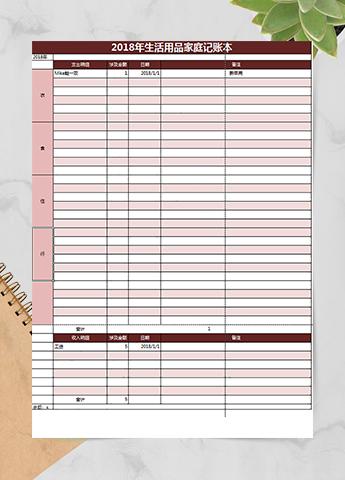 2019年生活用品家庭记账本