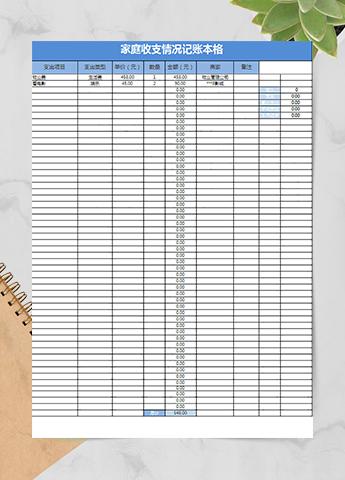 家庭收支情况记账本格