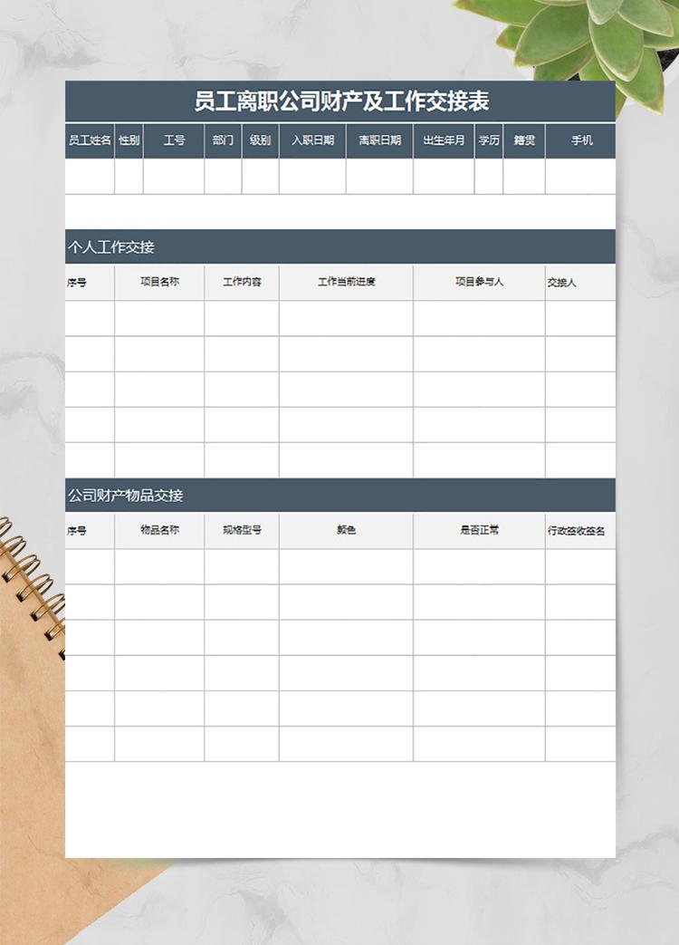 员工离职公司财产及工作交接表