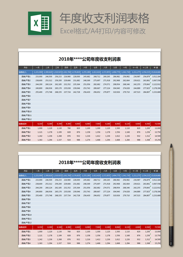 公司年度收支利润表格