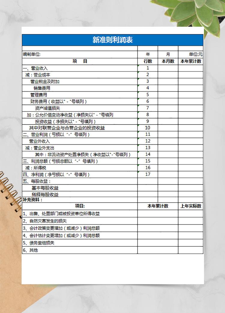 新准则利润表