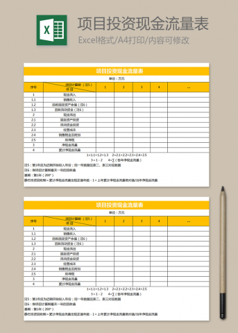 黄色项目投资现金流量表