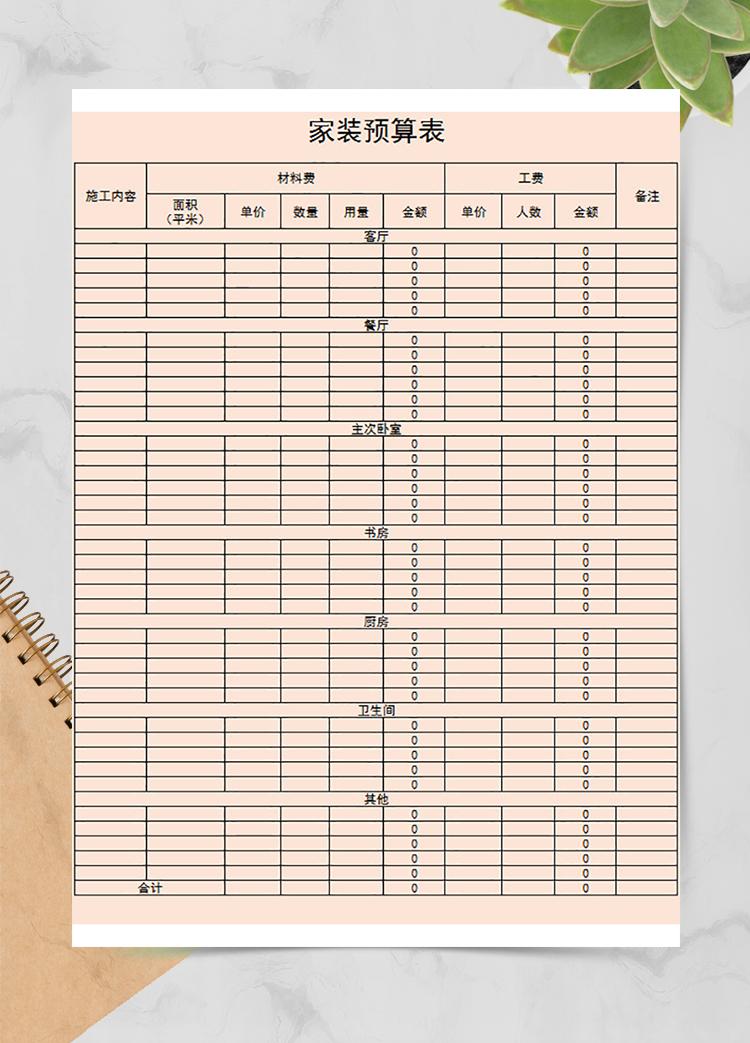 家装房屋预算表