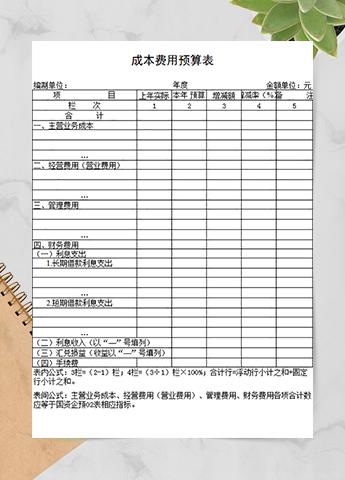 成本费用预算表