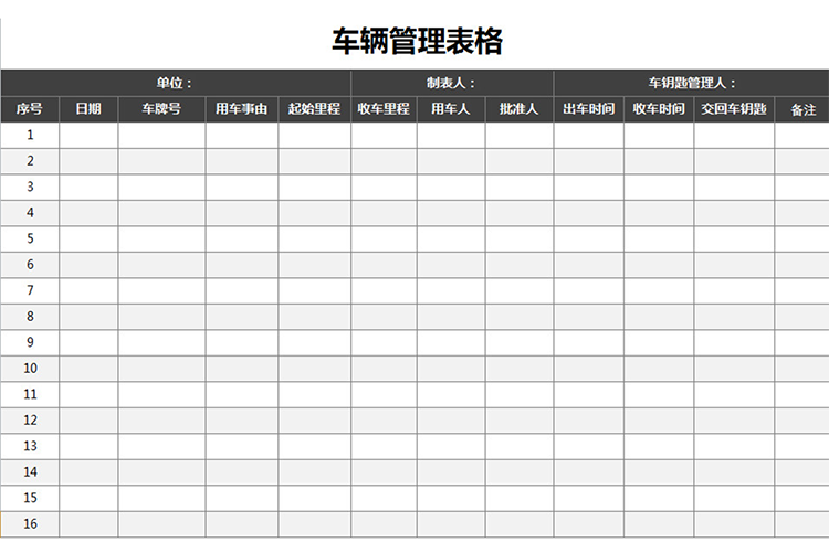 车辆明细表电子表格图片