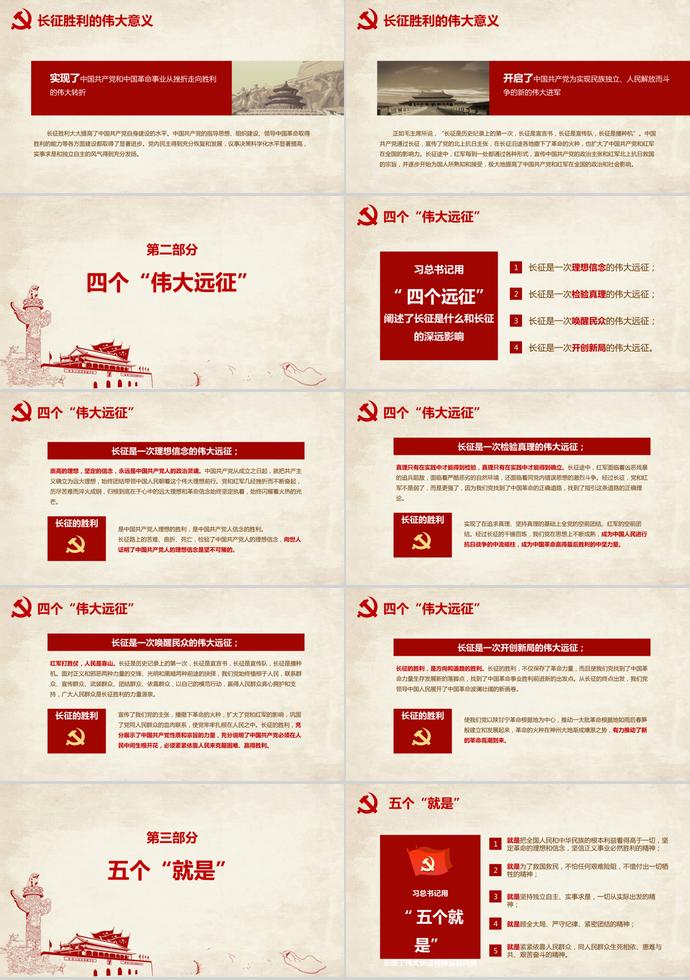 古黄色质朴风长征精神学习ppt模板-1