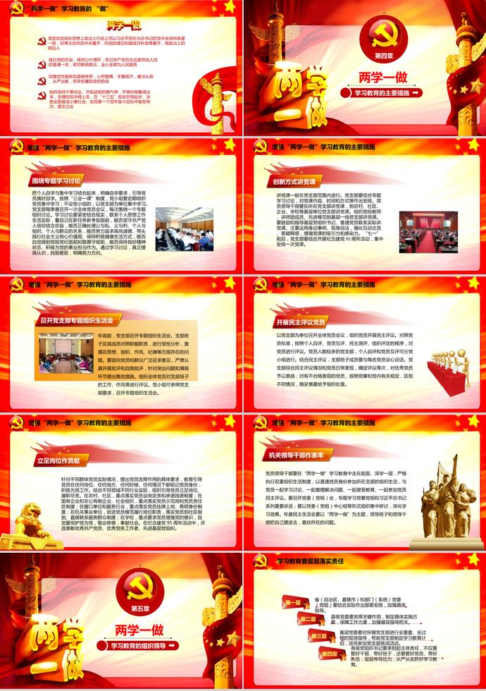 红色精致党政学习ppt模板-2
