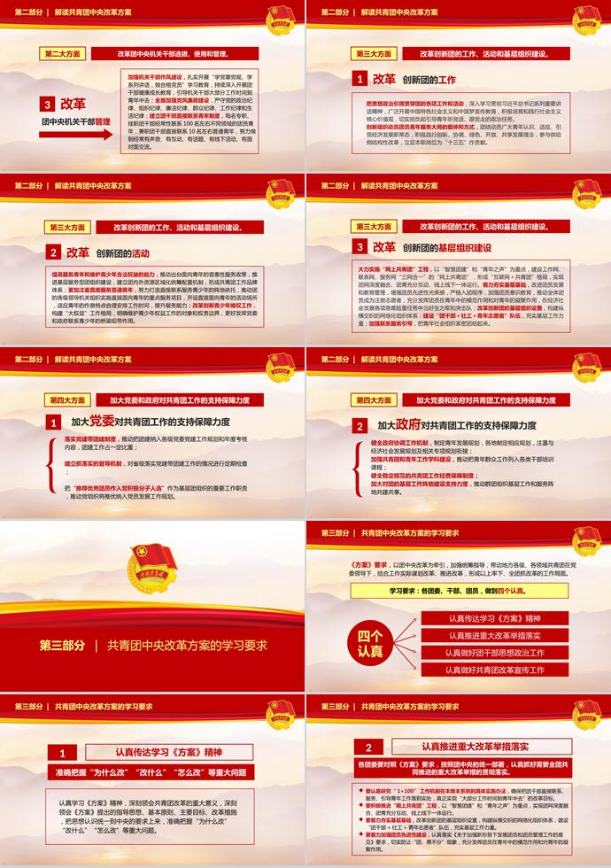 大红色庄严共青团中央改革方案ppt模板-2