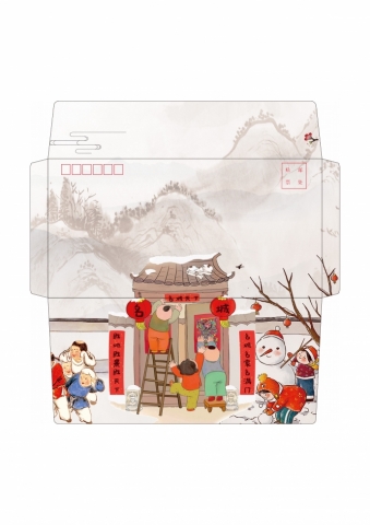 精美卡通风格中国风信封