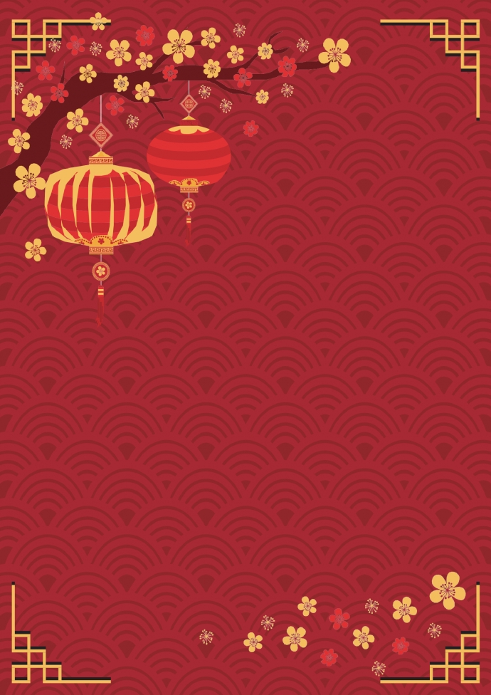 红色中国风海浪花朵灯笼元素信纸