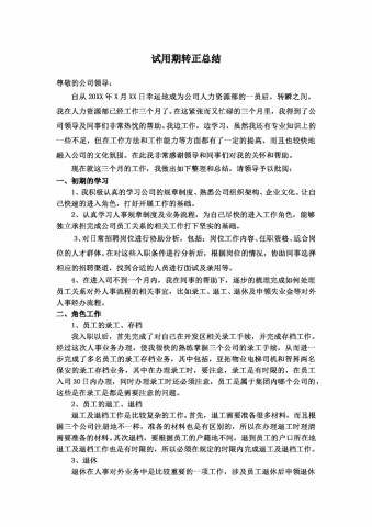 人事试用期工作总结