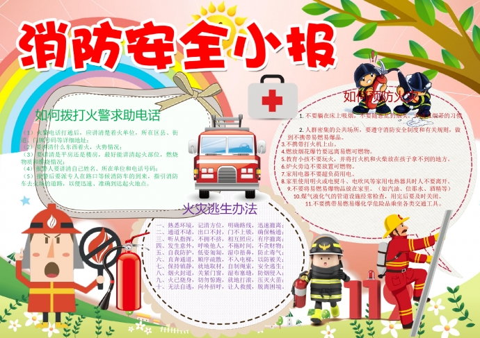 卡通消防叔叔宣传消防安全手抄报