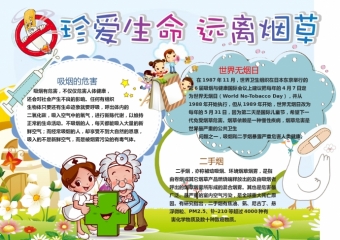 精美卡通珍爱生命远离烟草禁烟手抄报wps