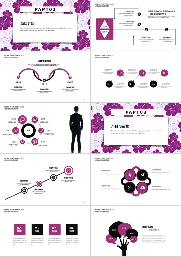 葡萄紫花卉简约人事部活动策划PPT模板-1