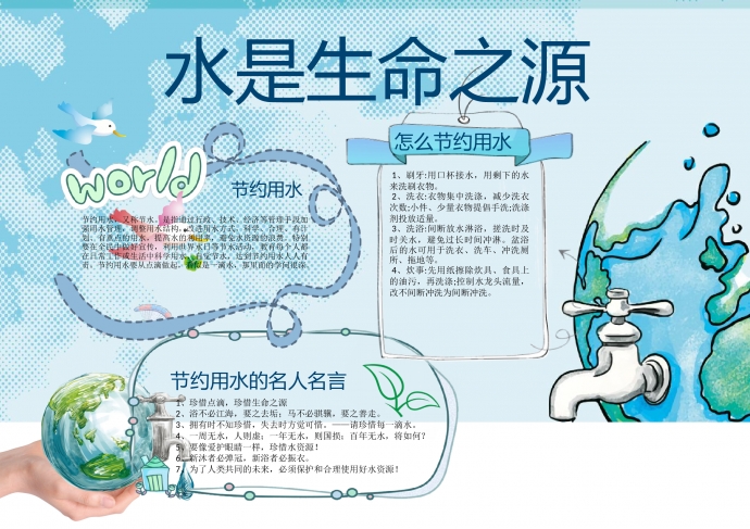 蓝色卡通地球水是生命之源手抄报wps