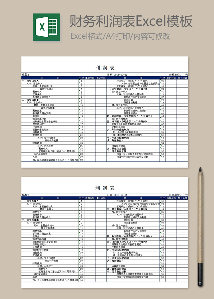 财务利润表和资产负债表模板Excel文档