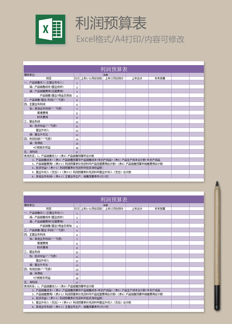 紫色利润预算表