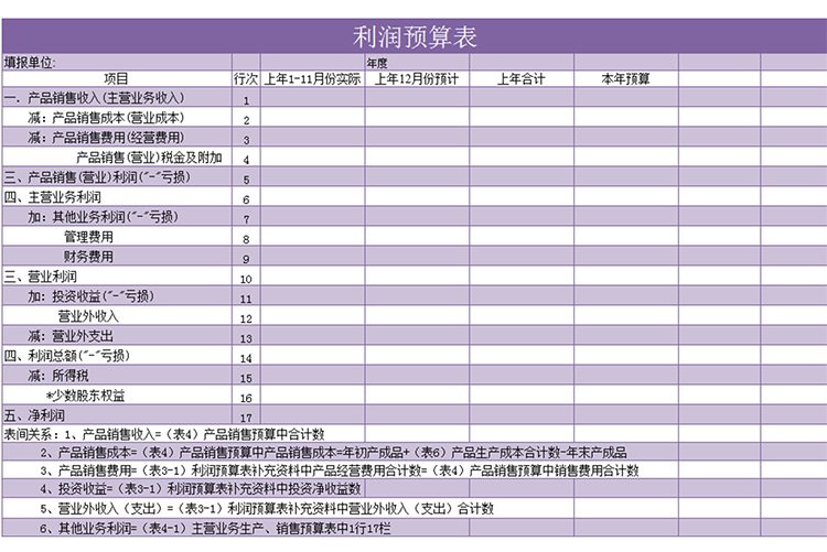 紫色利润预算表-1