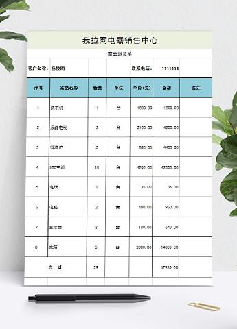 电器商品退货单