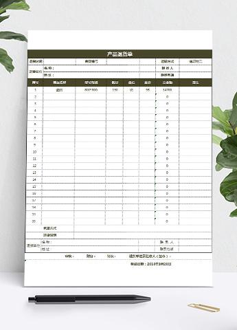 公司仓库产品退货单