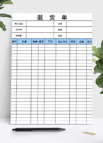 简洁退货单表格模板