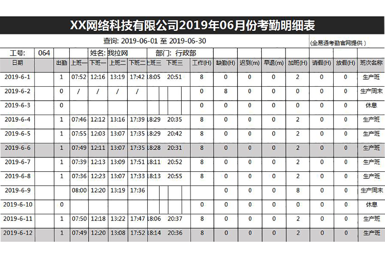 个人员工月份考勤明细查询表-1