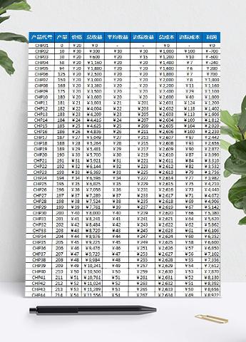 产品成本收益及利润表