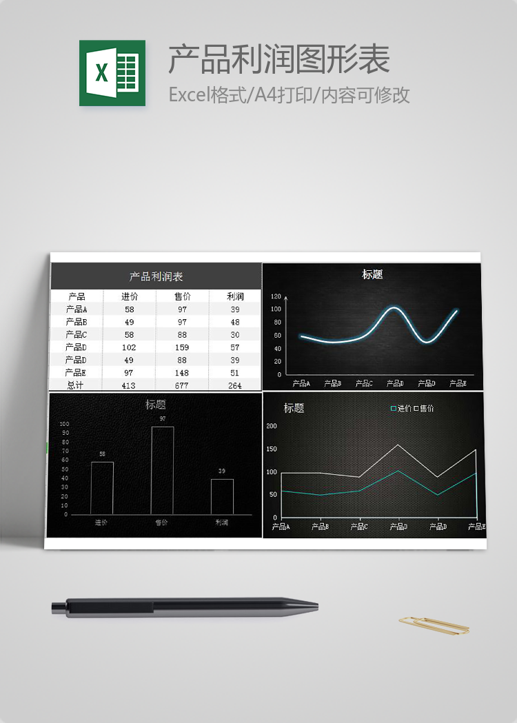 黑色产品利润图形表Excel模板