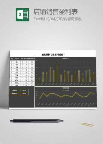 黑色风格店铺销售盈利表