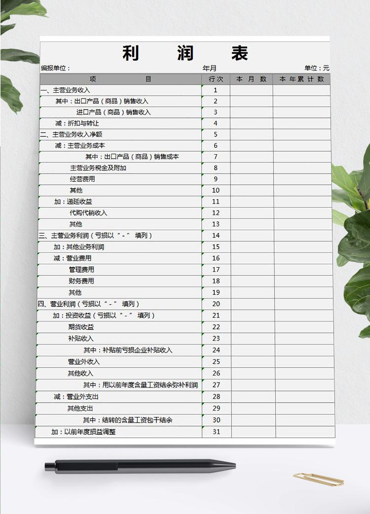 灰色一般企业利润详细表模板