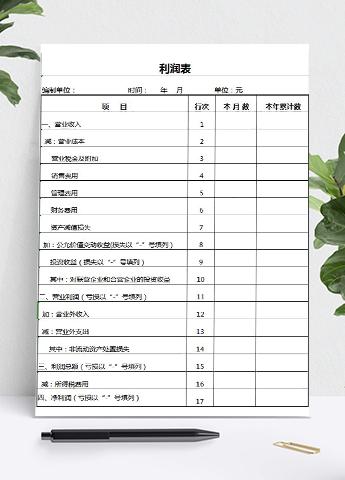 简洁常用企业利润表Excel模板