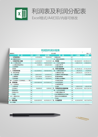精致商务利润表及利润分配表模板